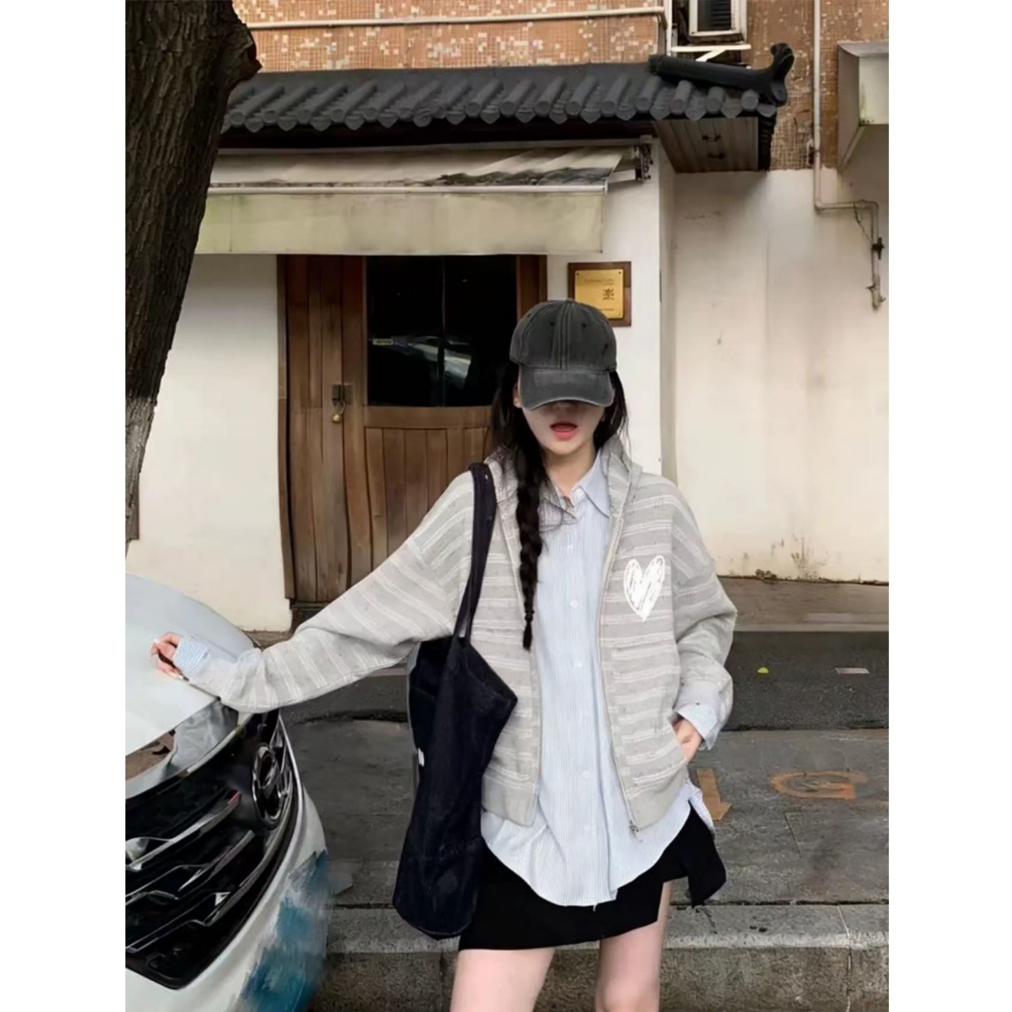 2026 Spring New Style Striped Color-Blocking Casual Lazy Style Hooded Cardigan Slimming Jacket Simple Women's Clothing
