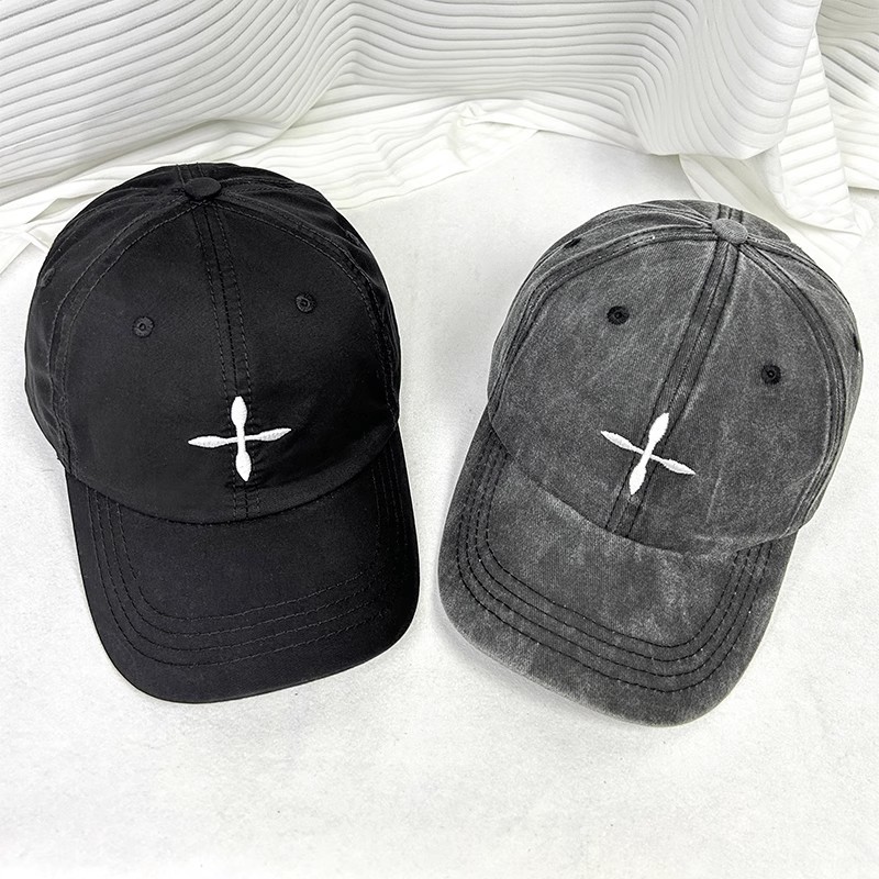 Summer New Cross Denim Baseball Cap Trendy Versatile Cross Embroidery Vintage Sports Casual Face-Slimming Duckbill Cap