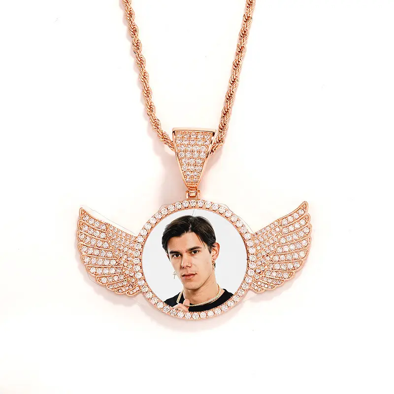 European and American hip-hop family personality photo pendant copper inlaid zircon DIY star with creative photo necklace wholesale