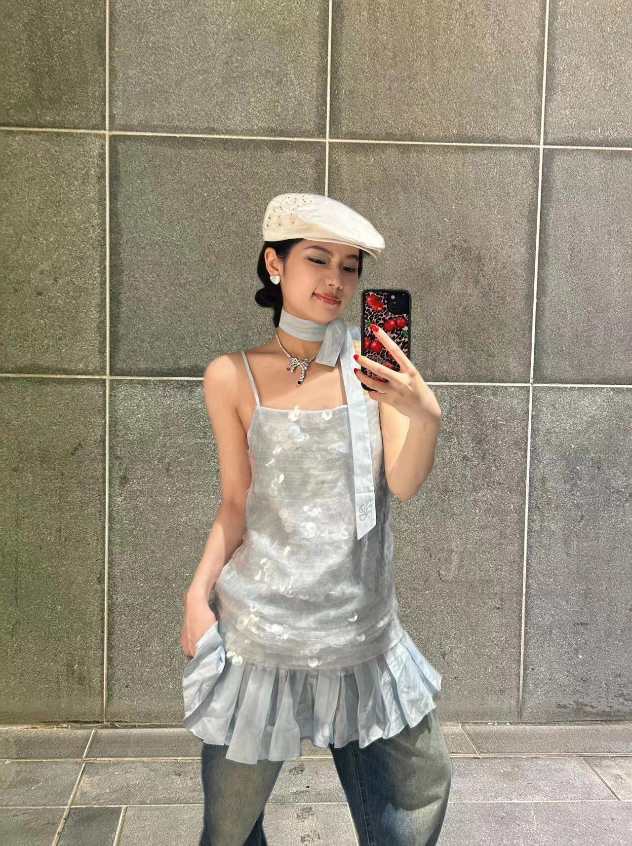 [Clearout, Non-Returnable] Buyer's Store Mermaid Sequin Nanyou High-Quality Niche Suspender Dress with Streamers