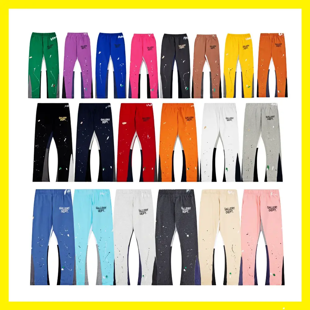 Wholesale Gallery Dept Classic Hand-Painted Splash Ink Graffiti Print Splicing Pure Cotton Sweatpants Couple Casual Pants
