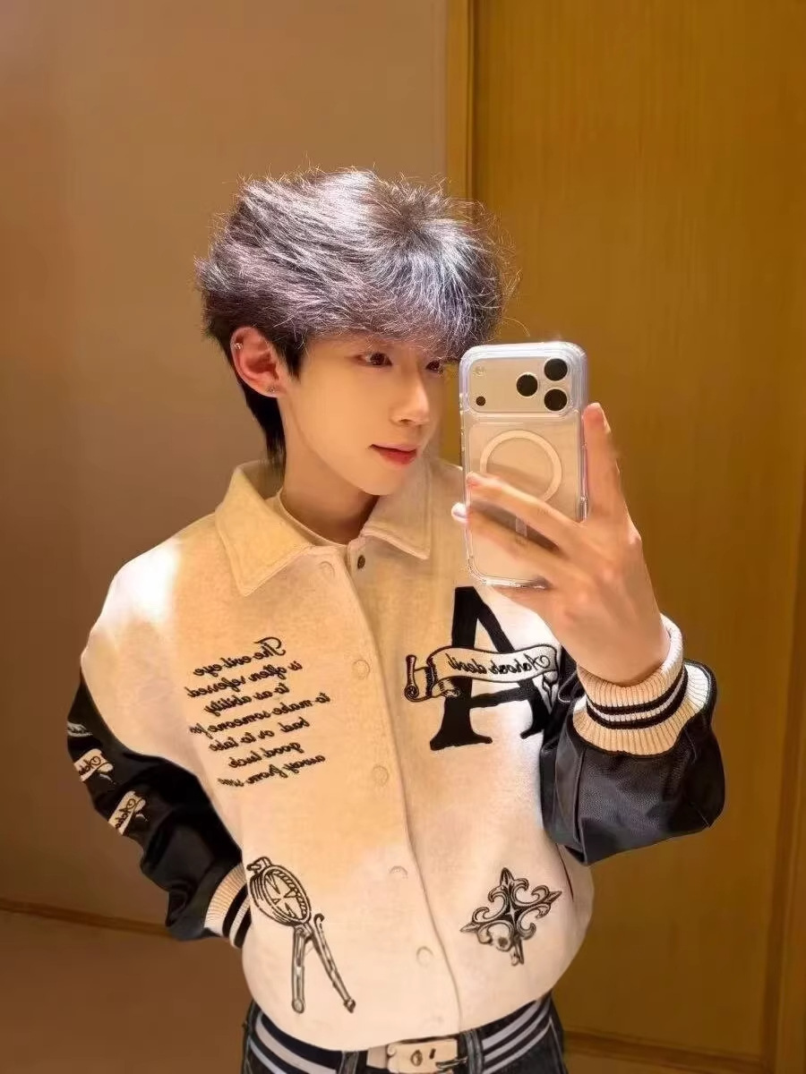 Heavy Embroidery Wool Baseball Jacket for Men and Women, 2025 New American Style Trendy Brand Oversized Pilot Jacket