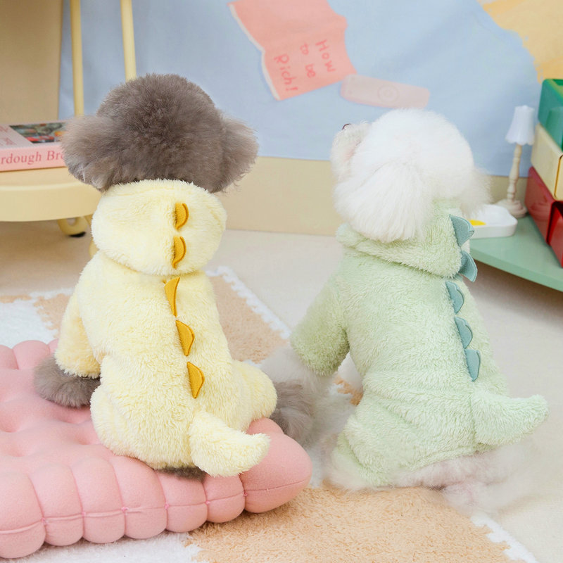 Autumn and Winter Pet Cute Bears Teddy VIP Small Dog Thickened Clothing Dog Clothes 24 Dinosaur Four-Leg Fleece