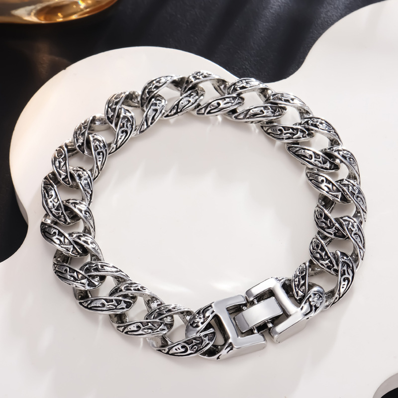 Cross-Border fashion Harajuku black retro Cold style carved Bracelet Men's trendy simple student personality domineering bracelet