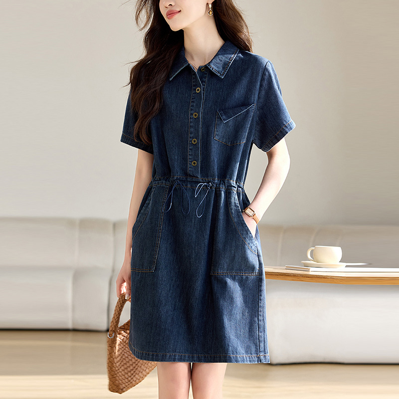 Denim dress Women's Summer Thin 2025 New Waist Age-reducing Elegant Small Casual Shirt Skirt