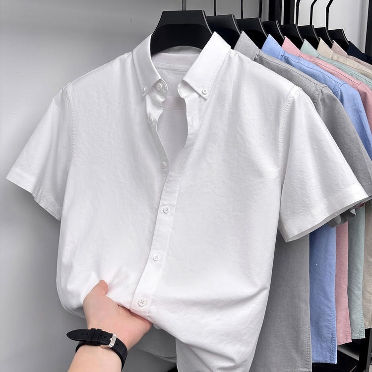 [Pure Cotton] Solid Color Short-Sleeved Oxford Fabric 2026 Main Summer Hot-Selling Casual Versatile Fashionable Urban Shirt
