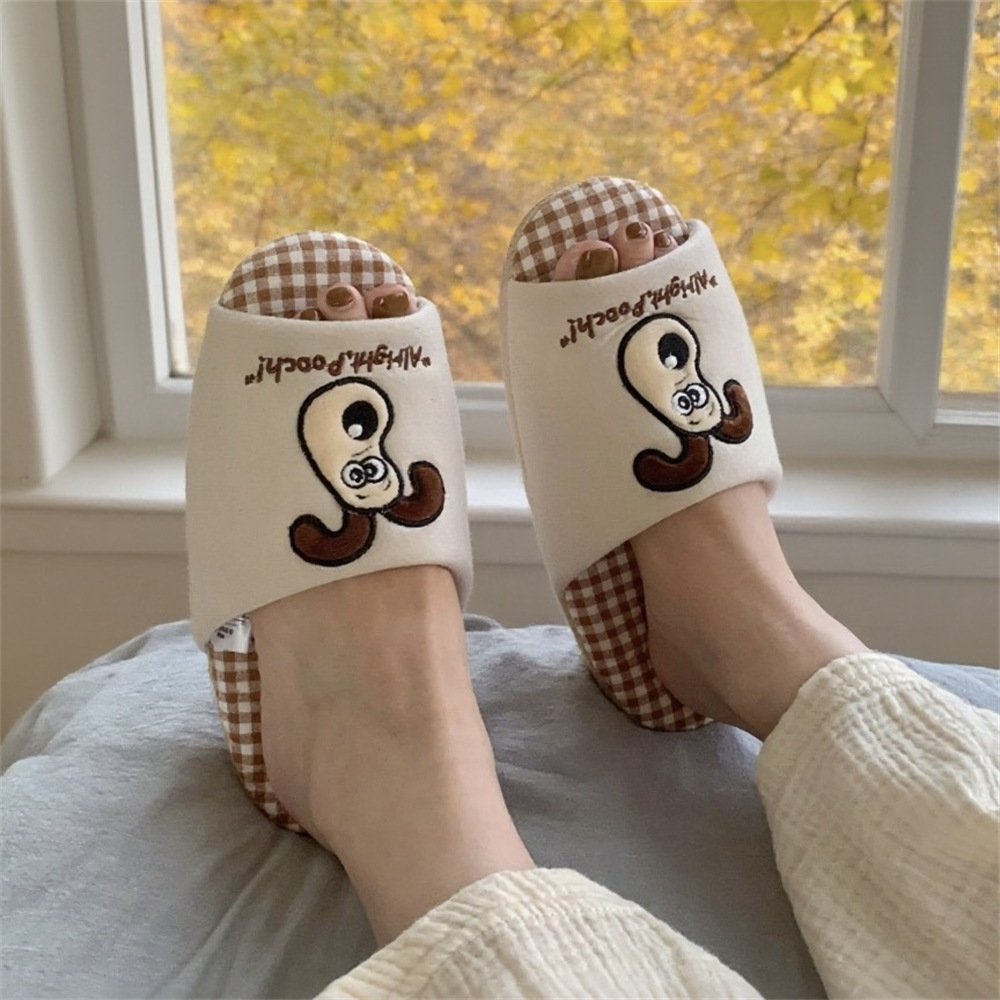 Retro Contrast Color Plaid Women's Floor Shoes Authentic Master Dog Four Seasons Neutral Student Home Sweat-Absorbent Cotton and Linen Slippers