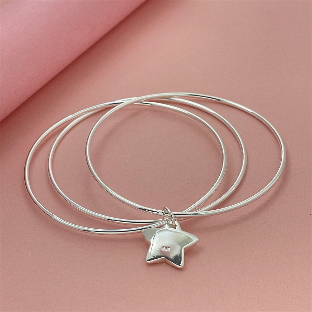 Foreign trade export silver-plated three-circle star bracelet net red popular in stock supply bracelet in stock wholesale