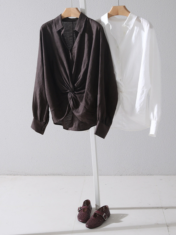 Yilu Lightweight and Soft Rain Dew Linen, Twisted Shirt Half-Breasted Button Pullover Linen Top for Women Dropshipping
