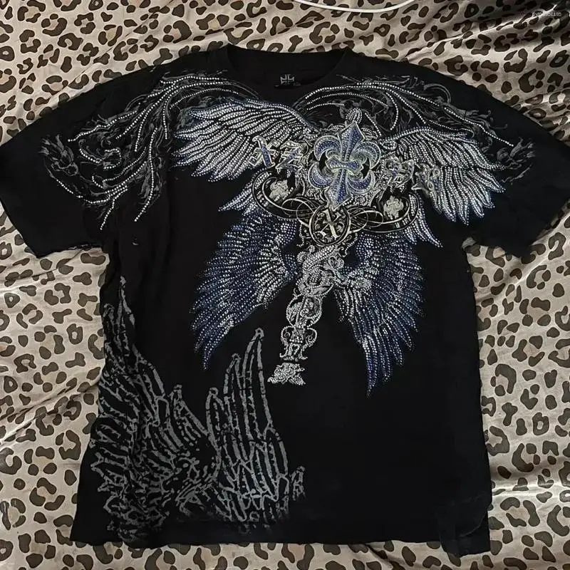 Short-sleeved 2025 new wings printed T-shirt top short-sleeved versatile casual models trend round neck cotton short-sleeved wholesale