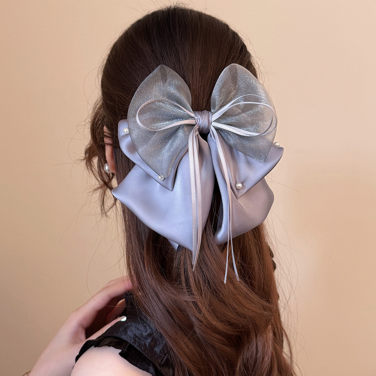 Simple Style Three-Layer Bow Ponytail Clip French Style Hair Volume Clip Elegant Half-Tied Hair Headdress