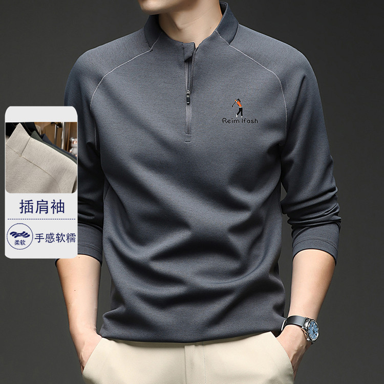 Stand Collar Long-Sleeved T-Shirt Men's Spring New Style Outdoor Sports Half-Zip Solid Color Sweatshirt Casual Fashion Versatile T-Shirt