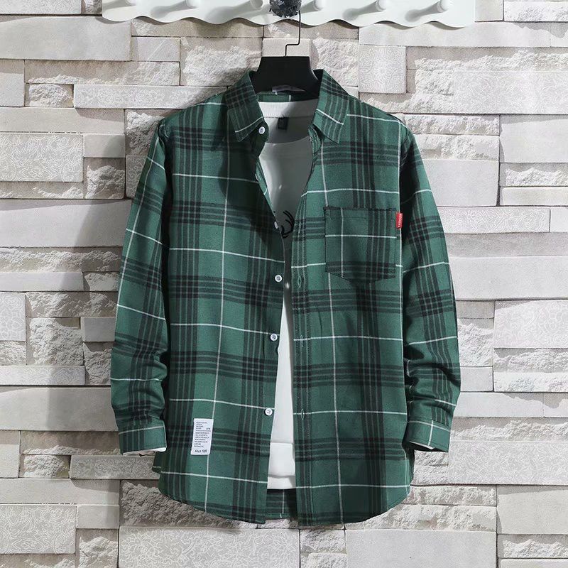 Spring Plaid Shirt Men's Long-sleeved American Style Trendy Brand Vintage Stacked-up Jacket Casual Loose All-match Shirt for Teenagers
