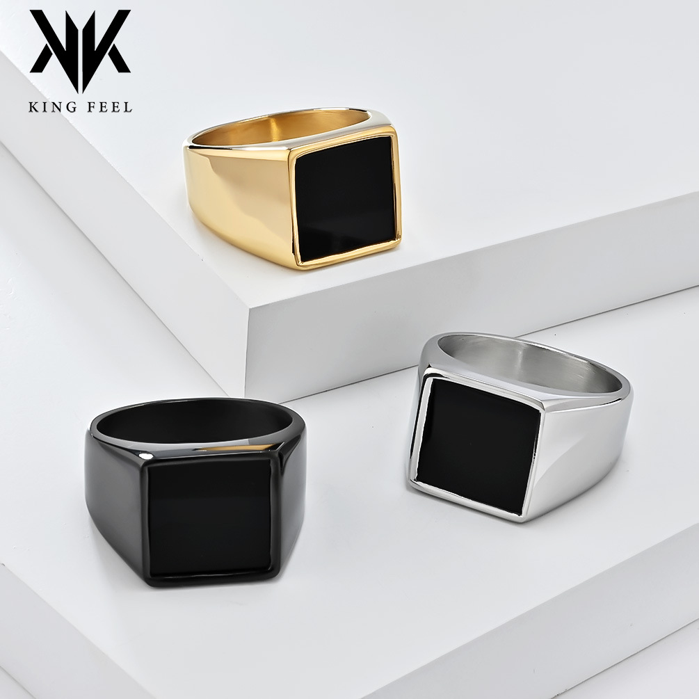 INS European and American simple geometric seal titanium steel ring men's cold wind high-level temperament personality jewelry