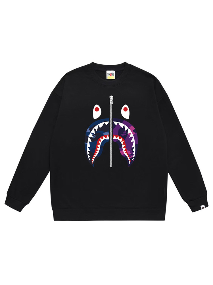 Trendy New Pure Cotton Cross-Border Foreign Trade Wholesale Bape Ape Head Crew Neck Pullover Long-Sleeve Sweatshirt Jacket for Men and Women