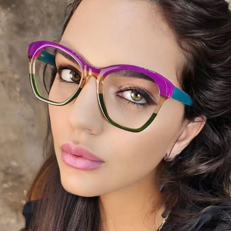 New classic retro cat-eye color matching anti-blue-ray glasses frame ins fashion plain street shooting all-match flat mirror