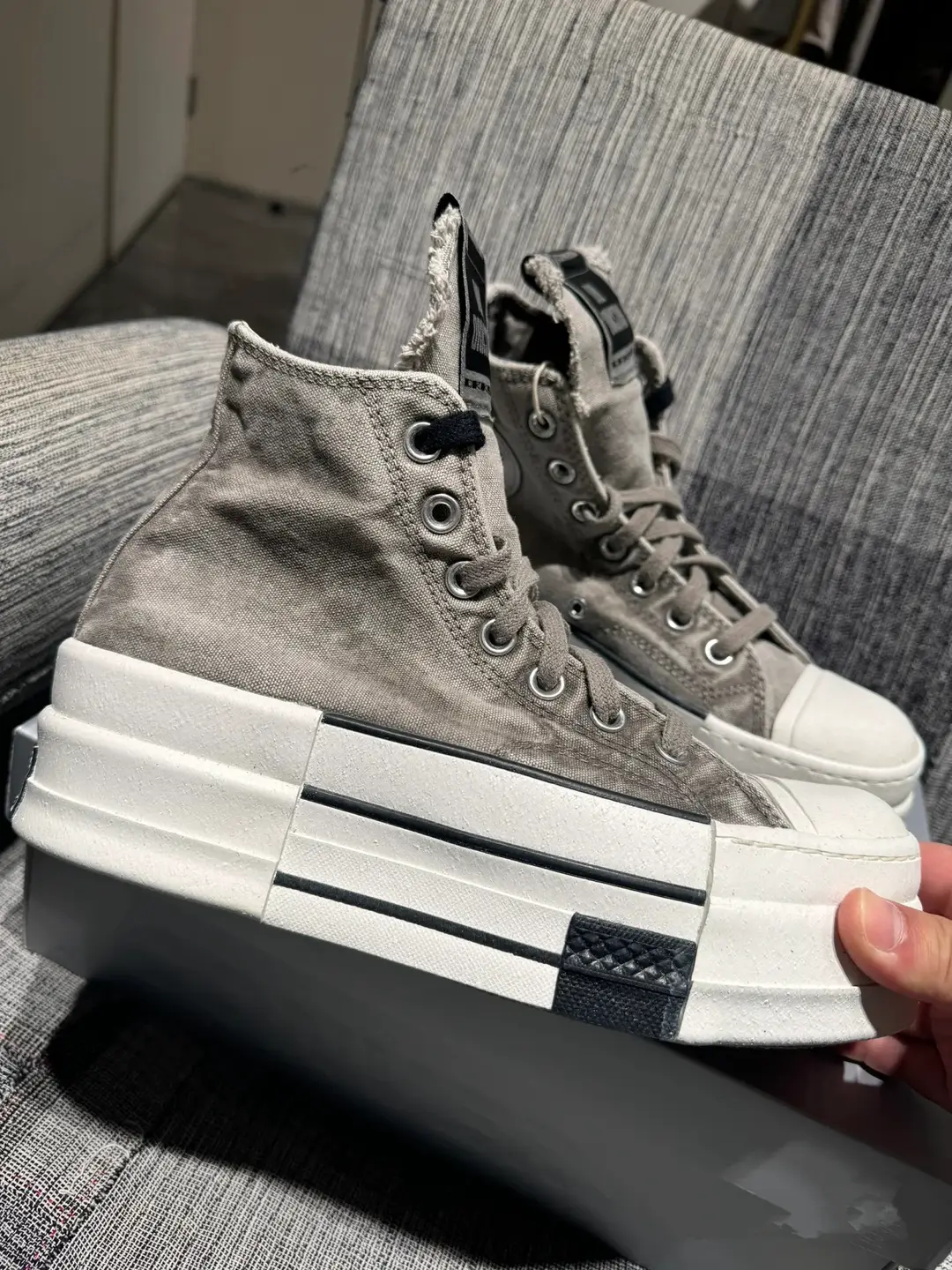 Rick Owens DRKSHDW Canvas High-Top Shoes Cement Gray