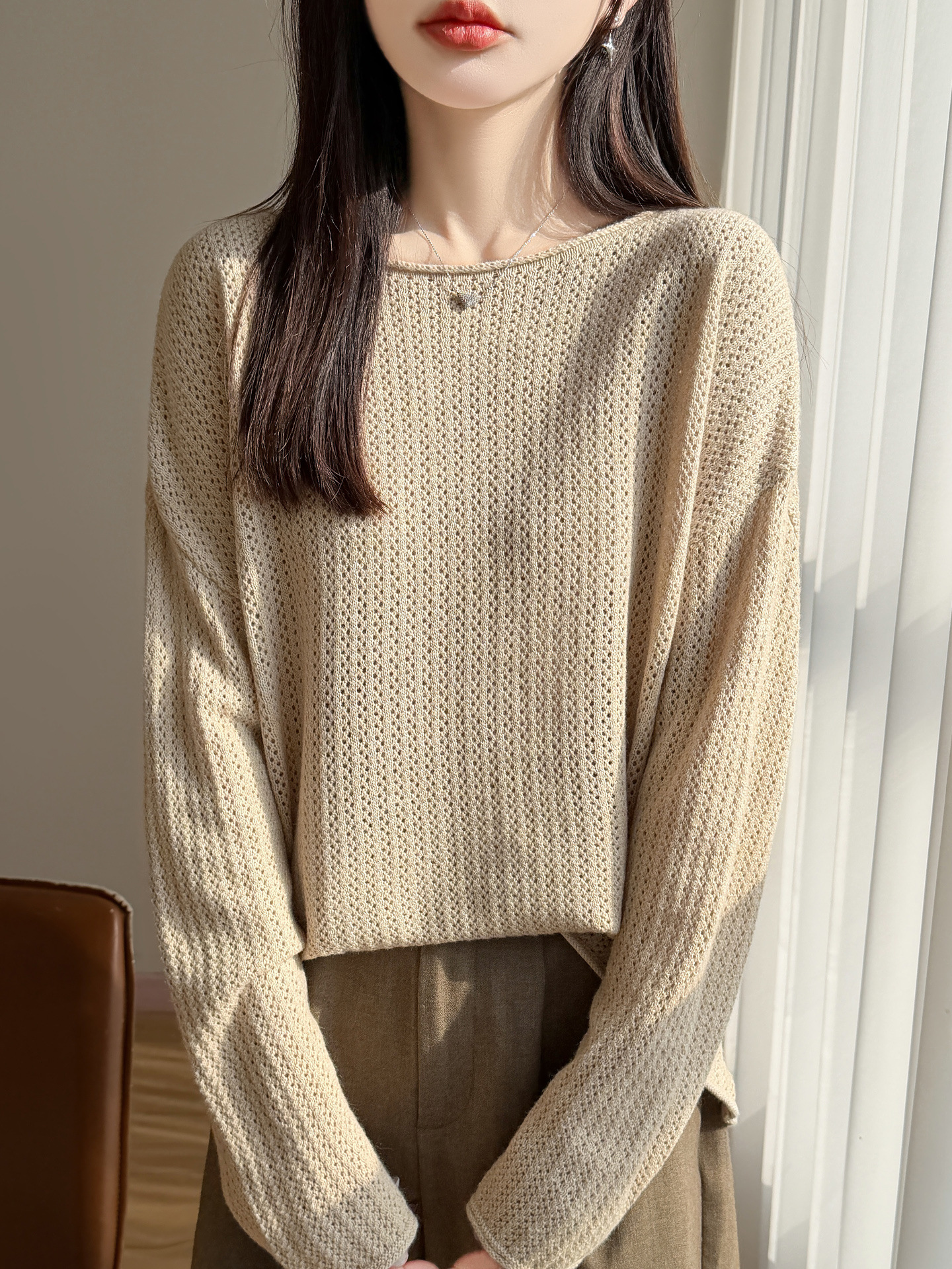 High-Quality Jacquard Solid Color Knit Sweater for Women, 2026 Spring and Autumn New Style, Versatile Round Neck Knit Pullover
