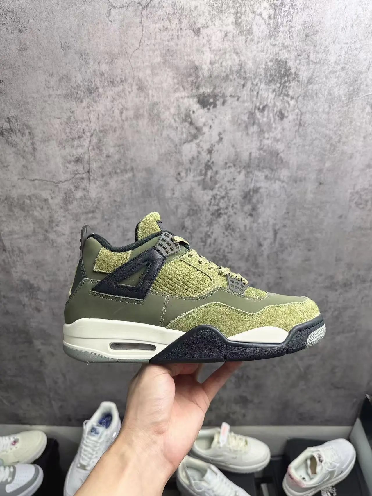 Spot PK version Air Jordan AJ4 Retro "Olive Canvas" military green basketball shoes latex insole market 380 version