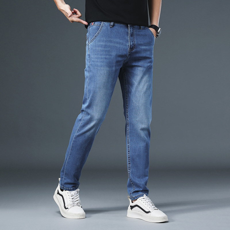 2026 New Light Blue Men's Slim Straight-Leg Jeans, Spring and Summer Thin Stretch Versatile Casual Pants