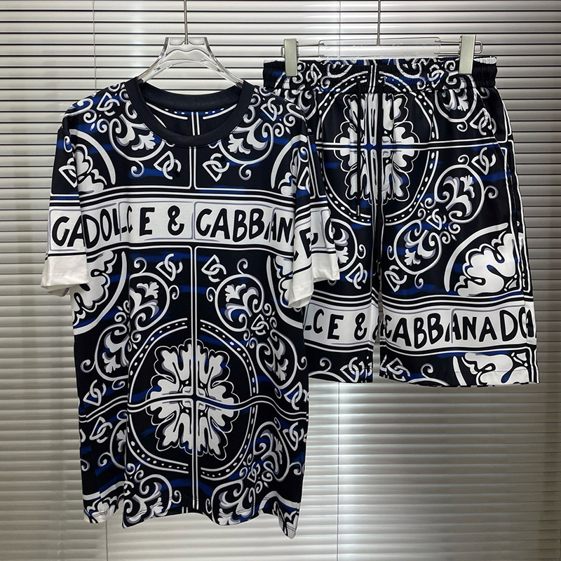 2025 Early Spring New European and American Trend Cross-border Trade Digital Printing Men's Casual Short-sleeved T-shirt Shorts suit