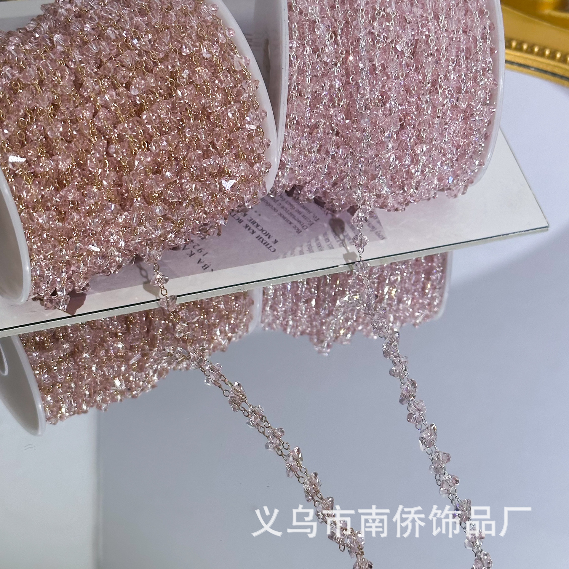 DIY Chain 4mm Pink Triangle Crystal Chain Color-Preserving Bracelet Material Antique Hair Accessories Headscarf Tassel Jewelry