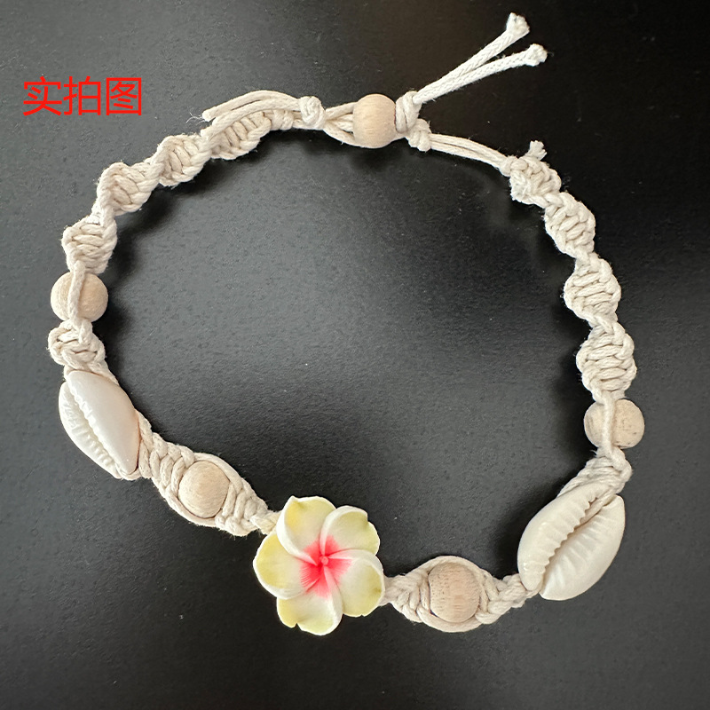 Cross-border anklet new Bohemian hand-woven shell anklet flower woven rope anklet jewelry