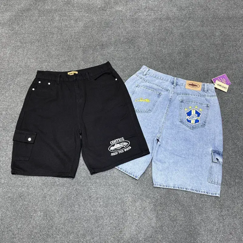 American Alcatraz Logo Embroidered Letter Jeans Summer Unisex Casual Versatile Five-Point Shorts Ins