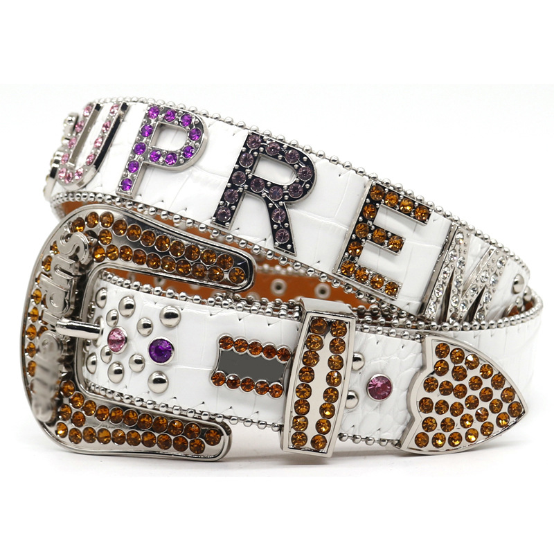 Cross-border European and American Rhinestone Belt Men's Belt Women's Fashion Punk Personality Street Niche Trendy surprise Belt QC-foto från 1688 på Qualit.ly
