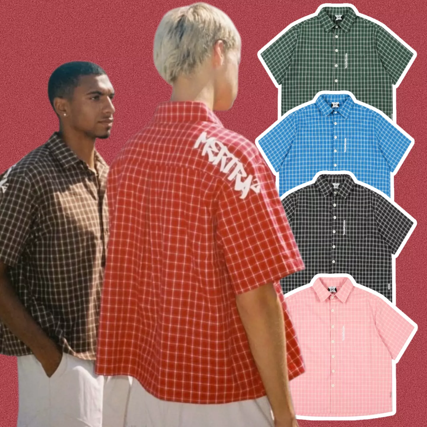 High version Mertra American street retro high street casual hip-hop short loose short sleeved checkered shirt trend