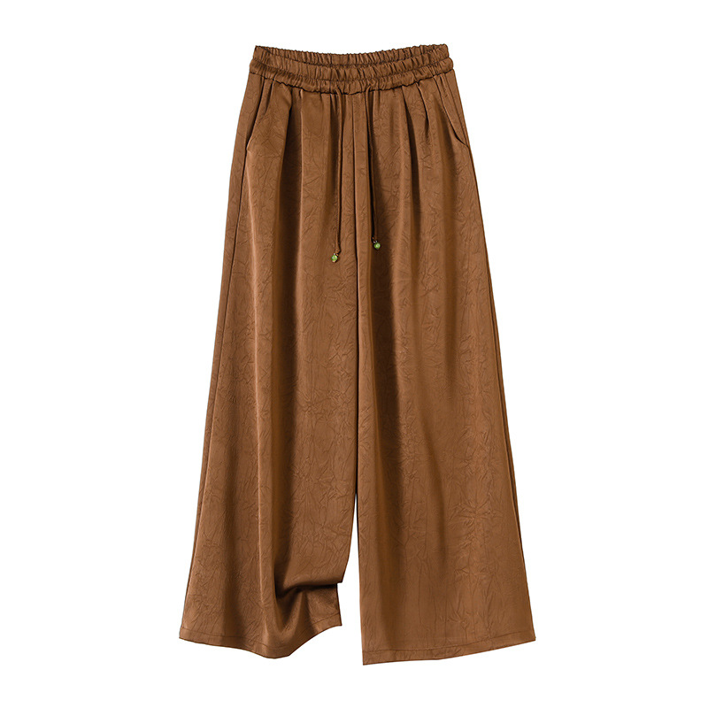 Mom's Wide-Leg Pants for Women, Summer Thin High-Waisted Plus-Size Long Pants, Chinese Style, Middle-Aged Women's Satin Straight-Leg Pants