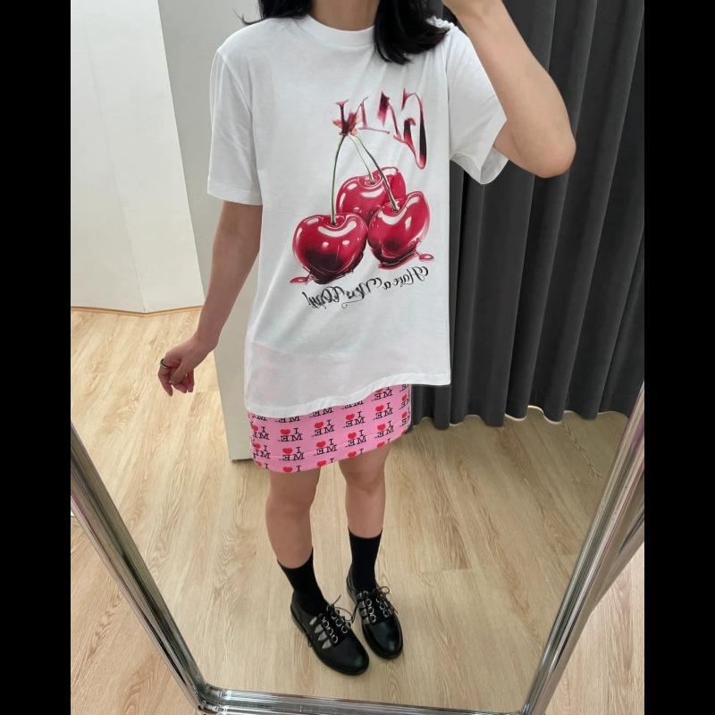 24 Early Autumn New Niche Design Letter Cherry Distressed Printed Round Neck Loose Cotton Short-Sleeved T-Shirt Top