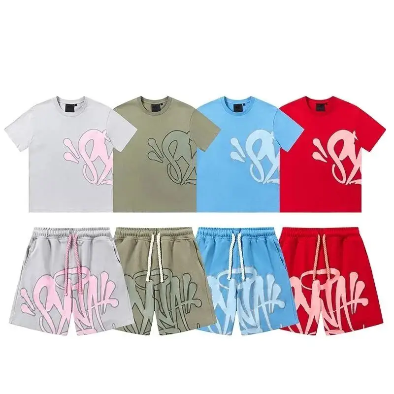 WONG-US Tide Letter Printed Short Sleeve Shorts Cotton