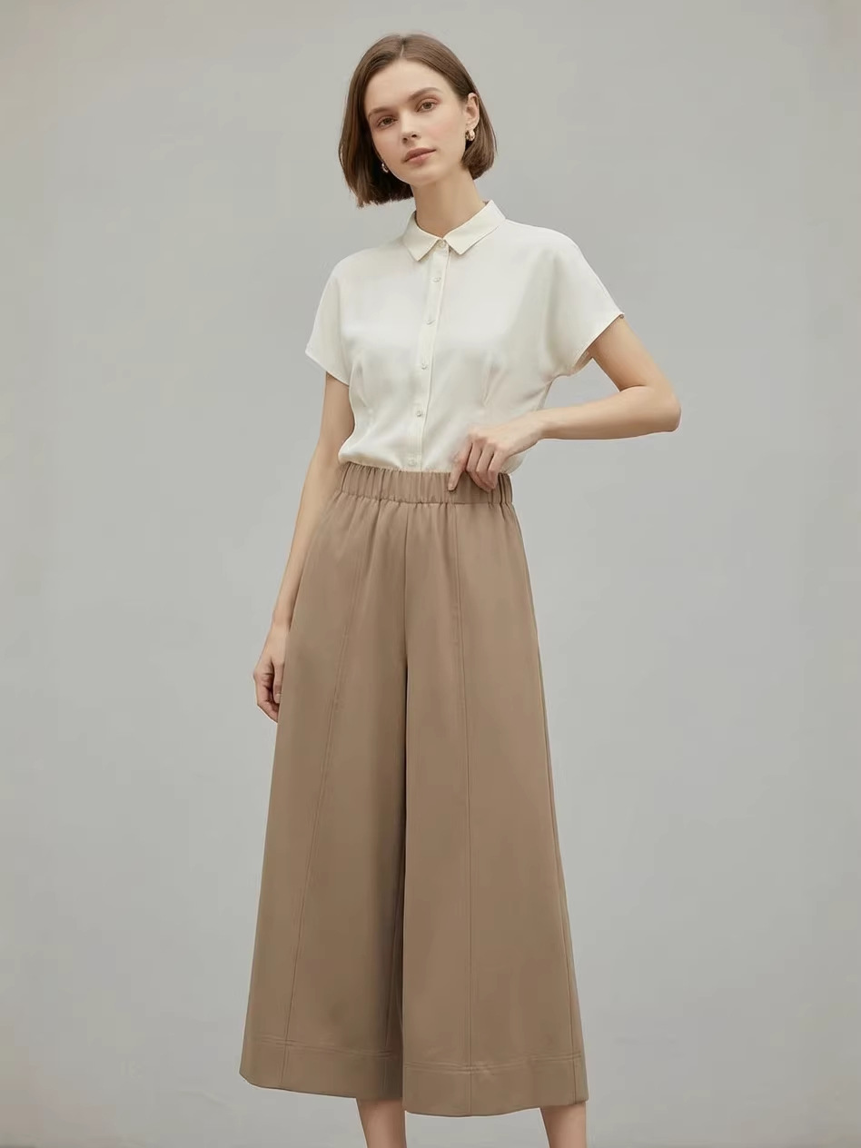 Gd Same Style 2026 Spring New European Style Versatile Drapey Casual Pants High-Waisted Loose Fit Wide-Leg Cropped Pants