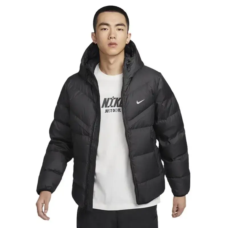 2024 Winter Flat Nylon Cotton Coat Thickened Bread Suit Trendy Brand Embroidered Hooded Cotton-padded jacket Men's Loose Cotton-padded Coat