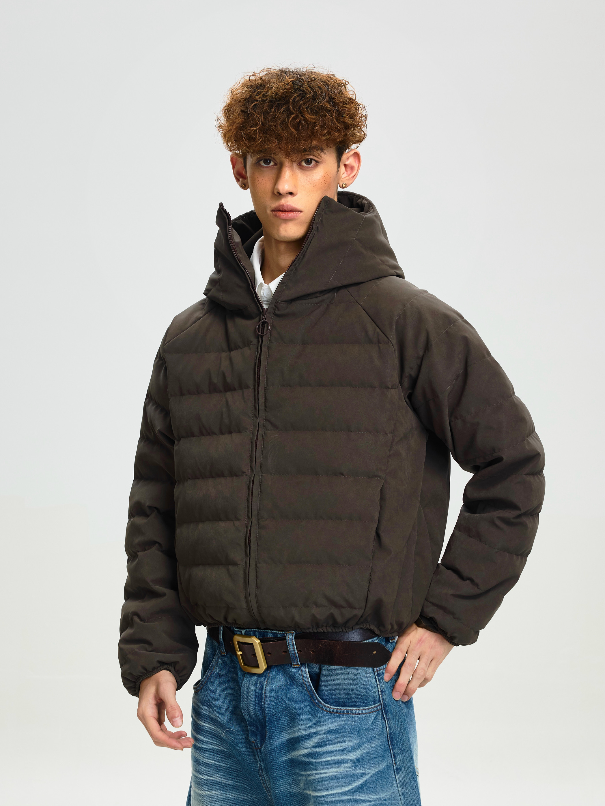Cabbage Coke American Retro Eco-Friendly Leather down Jacket for Men, Lightweight 90% White Duck down Hooded Coat