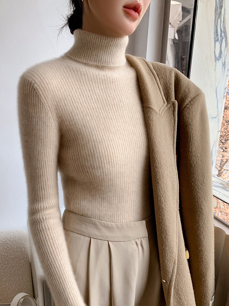 Women's Turtleneck Sweater Piled Collar Sweater Long-sleeved Turtleneck Thickened Sweater Autumn and Winter New Inner Slim-fit Base Shirt