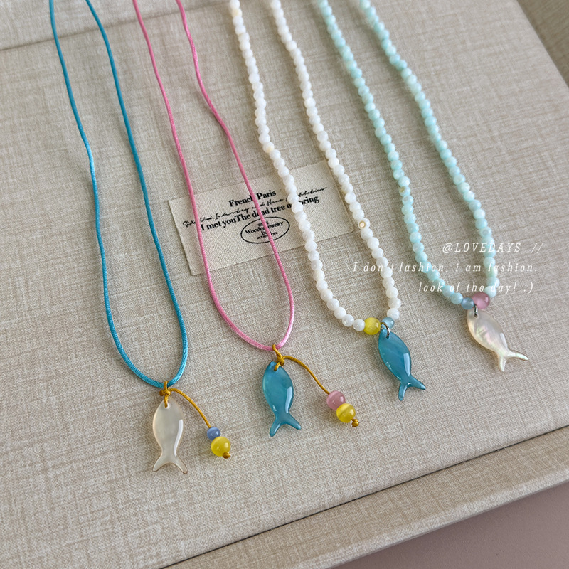 Colorful Shell and Fish Bead Necklace for Women, Beach Vacation Style, Fresh and Simple Collarbone Chain, New Neck Chain