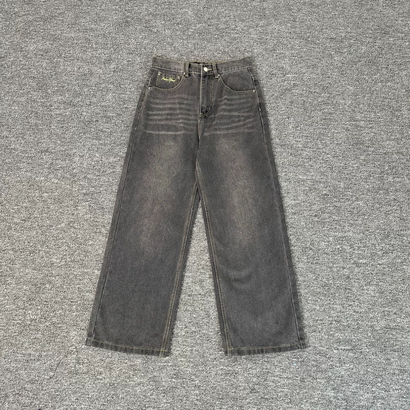 Fashion Broken Planet Embroidered Alphabet Laundry Jeans High Street Casual Men's and Women's Straight Pants