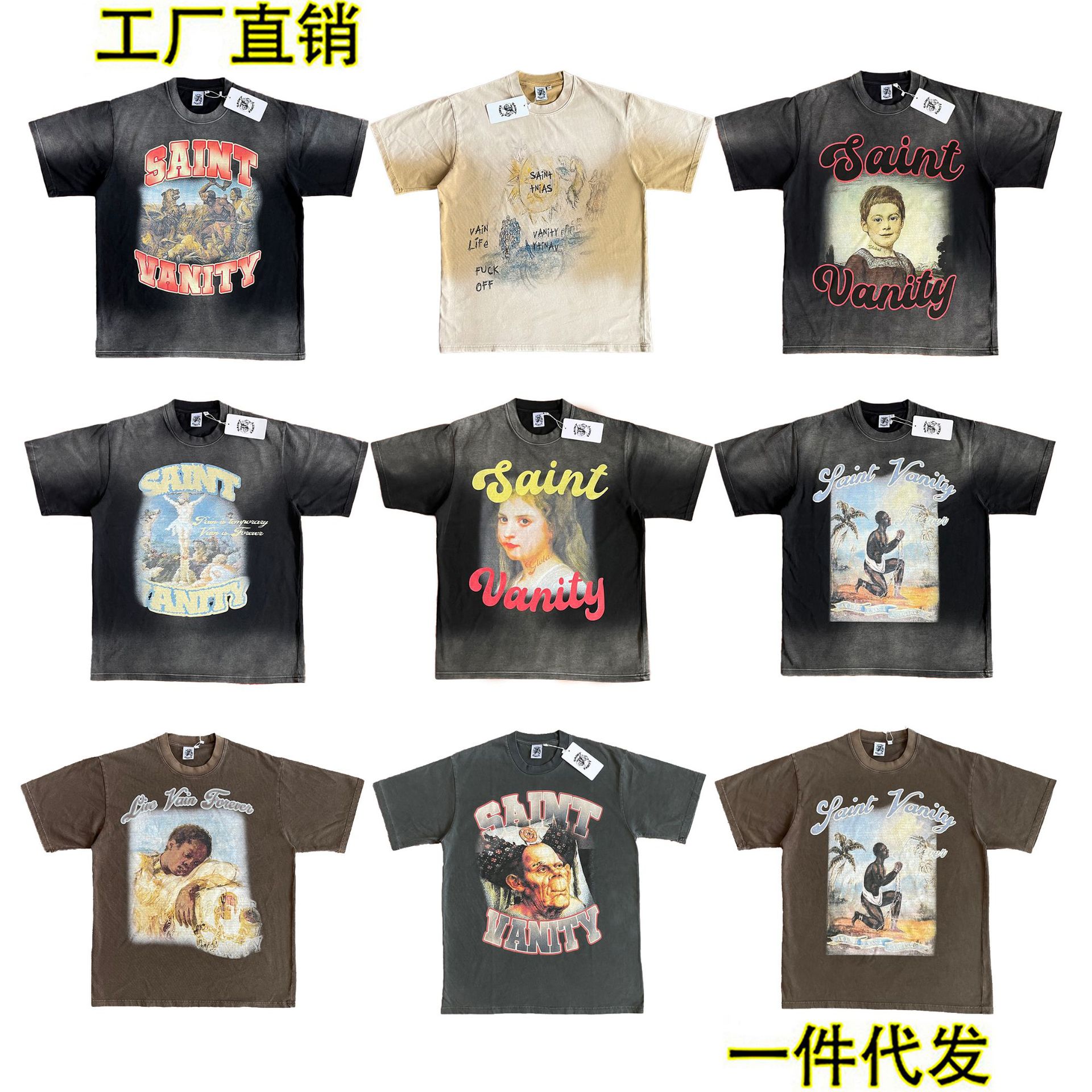Foreign Trade Wholesale Saint Vanity Ins-Style Letter Print Casual Short-Sleeve T-Shirt QC 写真 1688 Qualit.ly
