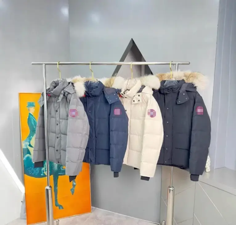 Goose family fur collar large pockets mid-length jacket outdoor thickened warm men and women couples with the same hooded cotton clothing e