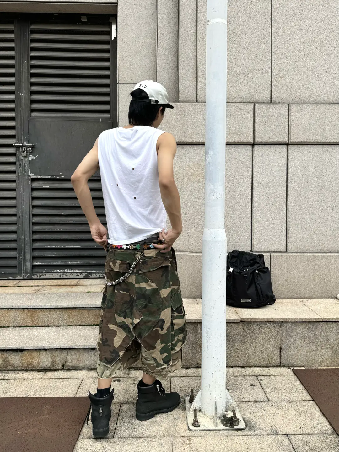 Grailz Learl 25Ss Green Camouflage Fake Two-Piece Great Destruction Patchwork Wide Version Distressed Cropped Pants shorts Men