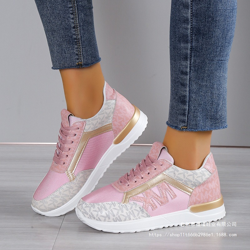 Cross-Border Large Size Women's Shoes 2025 Spring and Autumn Women's Spliced ​​Lace-Up Leather Casual Women's Sports Shoes Single Shoes Women's Wholesale