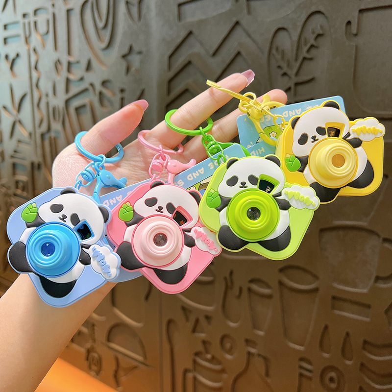 Cute Cartoon Little Panda Projection Camera Keychain Creative Car Bag Keychain Pendant Small Gift Wholesale