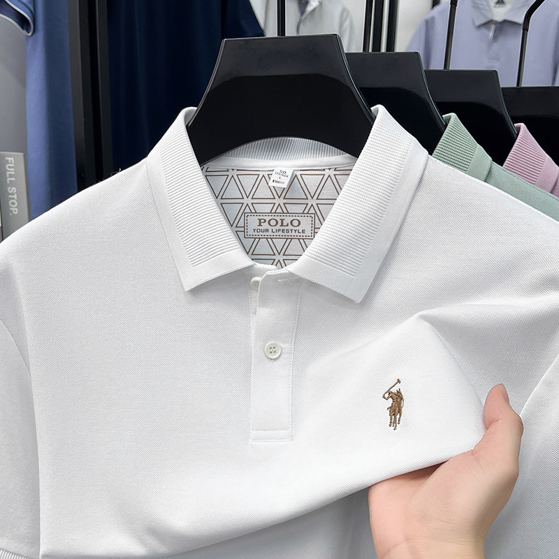 Cotton, Mulberry Silk, Linen, Ice Silk Short-Sleeved Men's Summer New Style Exquisite Embroidery Casual Business Versatile Men's T-Shirt