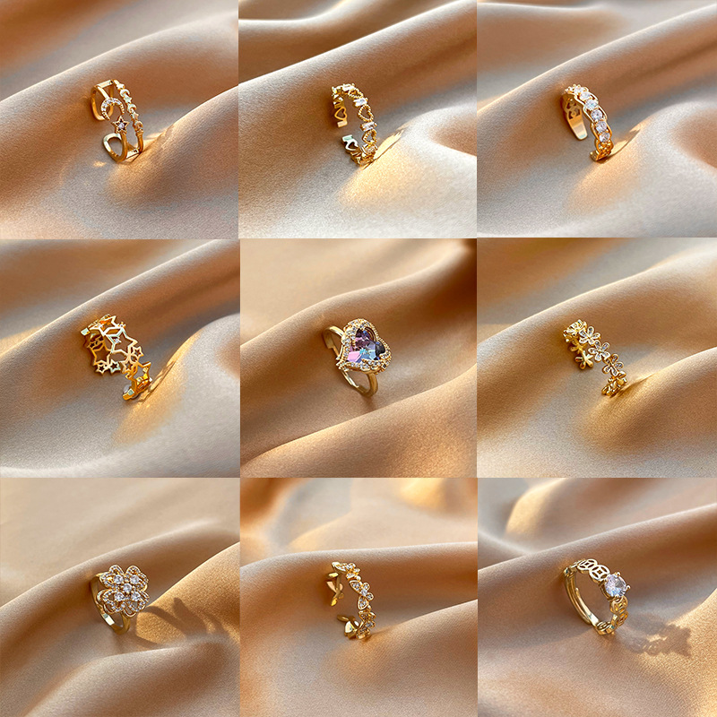 Ins style micro-inlaid zircon ring women's niche high-end temperament open finger ring light luxury vintage jewelry wholesale