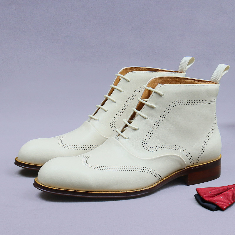 [Big Promotion] White Boots Men's Genuine Leather High-Top Leather Shoes Cowhide British Chelsea Boots Short Boots Business Men's Boots