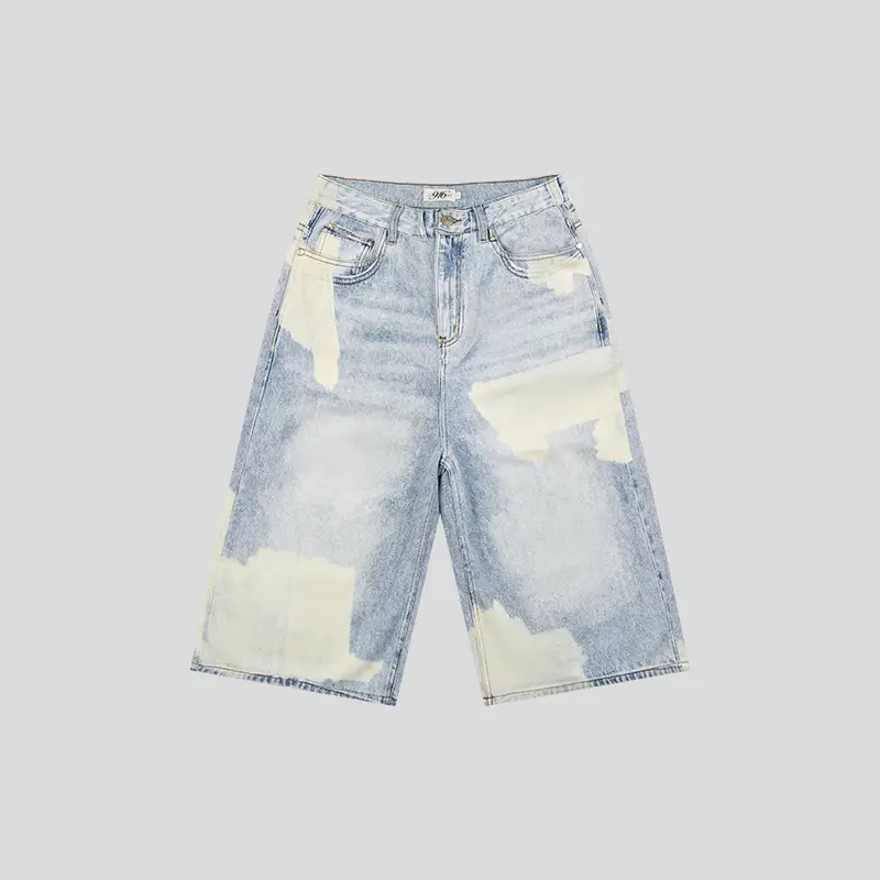 Goodbai 916 Imitation Tape Print Washed Denim Version a shorts