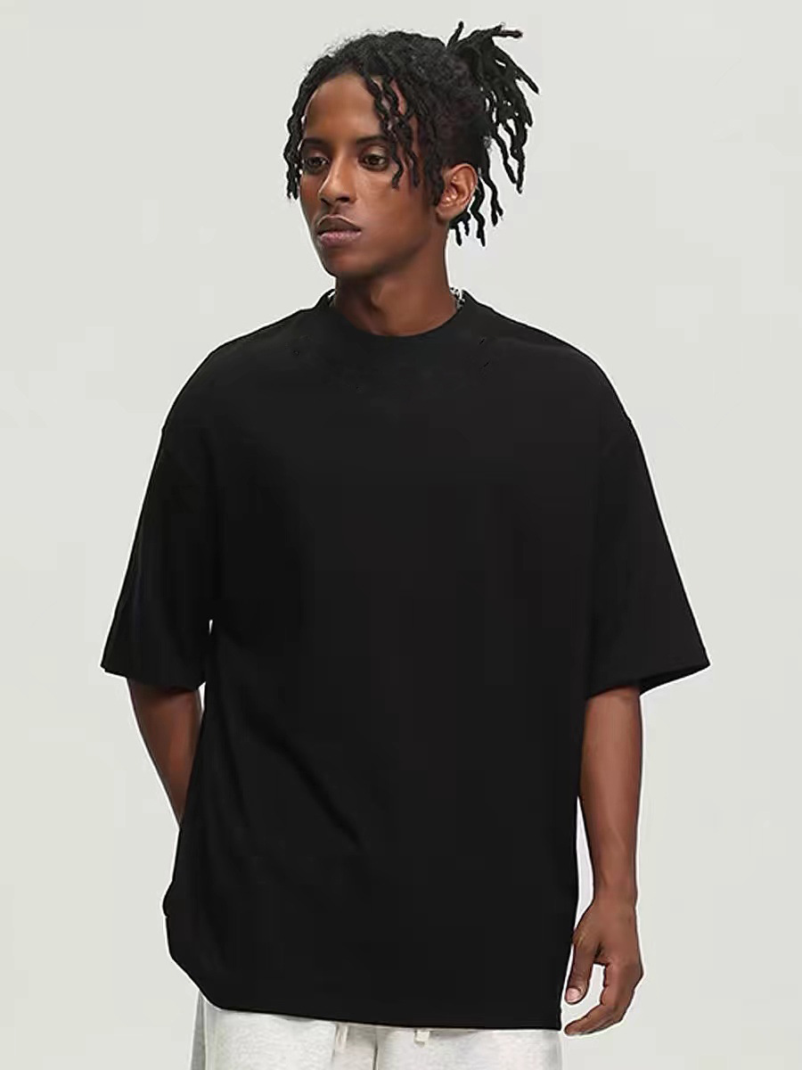 330g Heavy Trendy Brand Shoulder Short-sleeved T-shirt Men's All-match Loose oversize European and American ins Small Neck Base Shirt