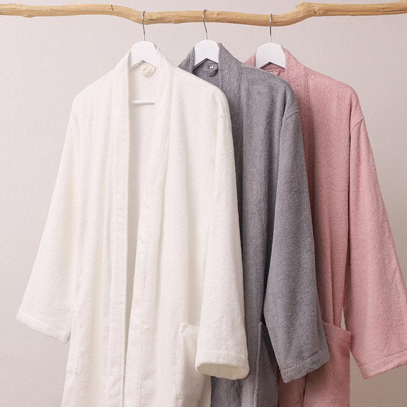 Four Seasons Pure Cotton Kimono Collar Bathrobe Bathrobe Towel Material Home Clothes Nightgown Loose Enlarged and Thickeneded Couple Men and Women